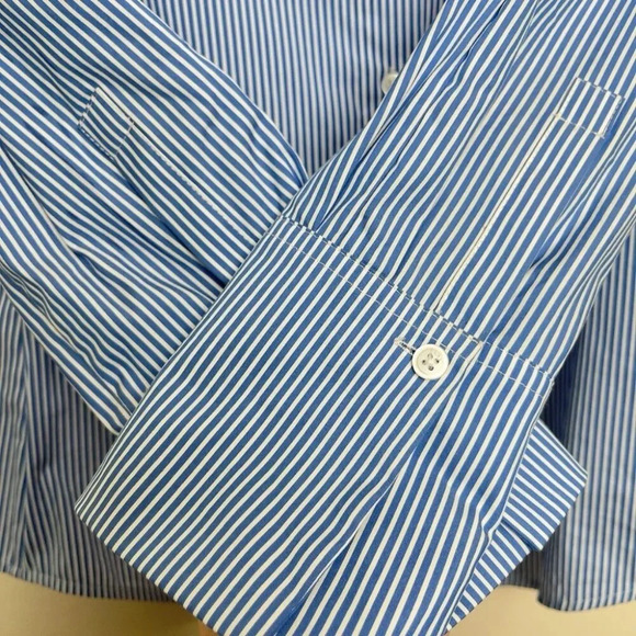 DKNY Womens Small Poplin Asymmetrical One Shoulder Button Shirt Stripes - Picture 7 of 12